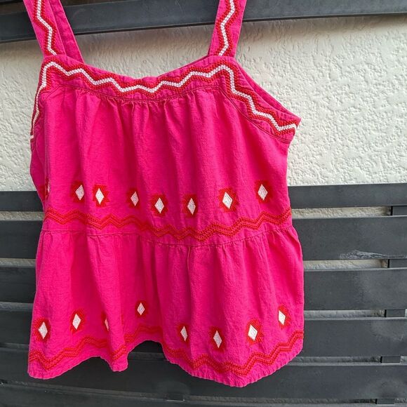 LOFT Embroidered Tiered Linen Blend Cami in Pink | Large - Picture 5 of 7